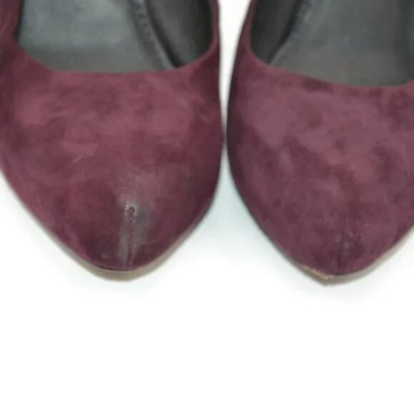 Vera Wang Plum Purple Burgundy Red Leather Suede Pin-Up Bow Stiletto Heels 6.5 - Picture 6 of 11